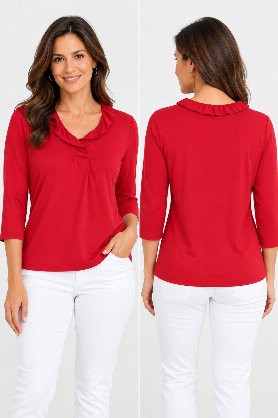 J. McLaughlin Catalina Cloth Ruffle Neck Top Womens XS Red Preppy Chic